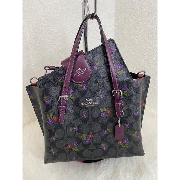 Coach Mollie Tote Bag 25 Canvas Country Floral Print & Matching Wallet Leather - Picture 3 of 16